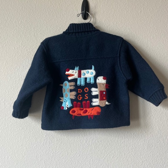 DPAM Wool Jacket Embroidered‎ Dog Applique Button Up Coat Warm Outerwear 18 Mo - Picture 1 of 7
